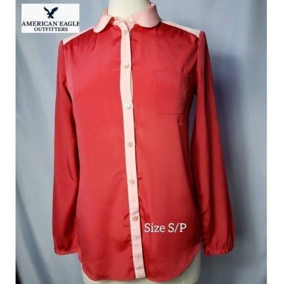 American Eagle Women's Long Sleeve Collar Button Down Blouse Pink Small NWOT - Picture 2 of 7